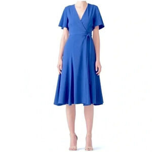 Hutch Kiera Wrap Midi Dress Size Small Blue Work Career Office Church Wedding